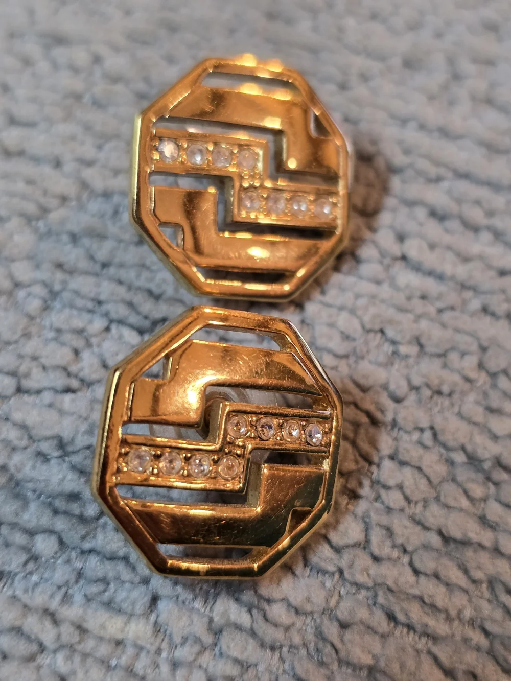 Avon Centenial Gold Tone Octagonal Crystal Accent Earrings - Women Jewelry